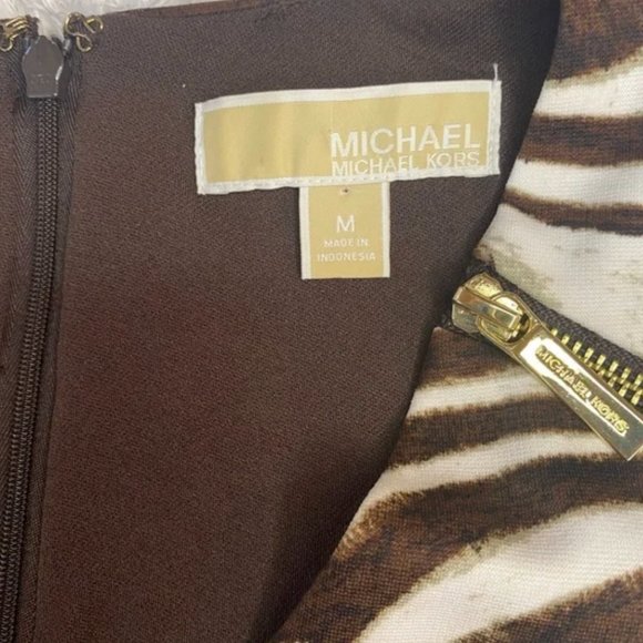 Michael Kors Chocolate Zebra Print Zip Sleeveless V-neck Dress Size Medium - Picture 5 of 6